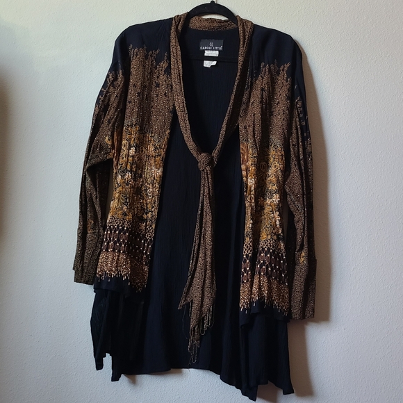 Carole Little 2 Layer Black & Gold Tassle Beaded Cardigan - Picture 1 of 8